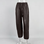 Pantalones para mujer de efecto piel con cordones en el bajo - Eirenne