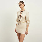 Vestido corto mujer lino lazos decorativos estilo elegante - Renata