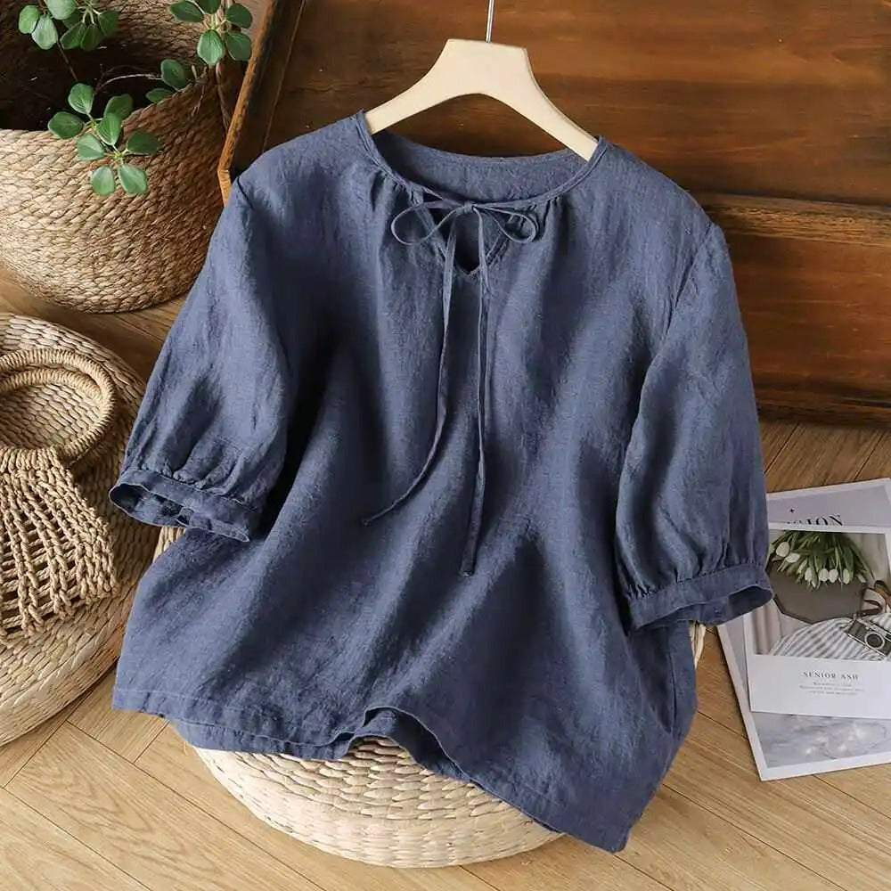 Jazmy - Blusa de lino de manga para mujer
