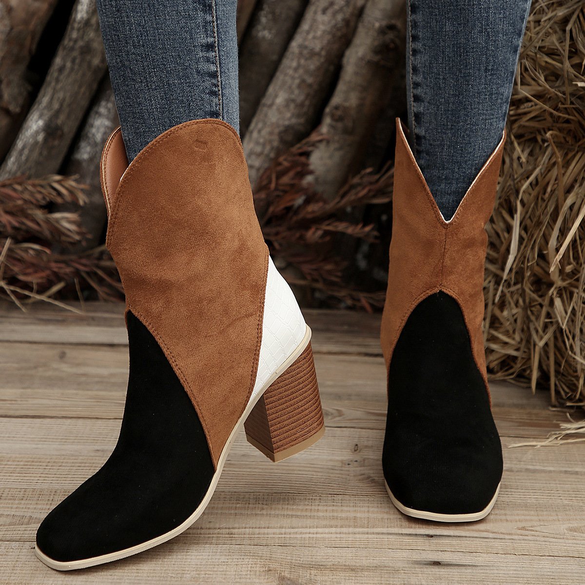 Botines para mujer de ante con tacón cuadrado - Norine