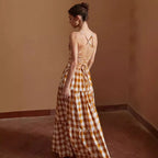 Daphne - Vestido casual atado a cuadros sin espalda