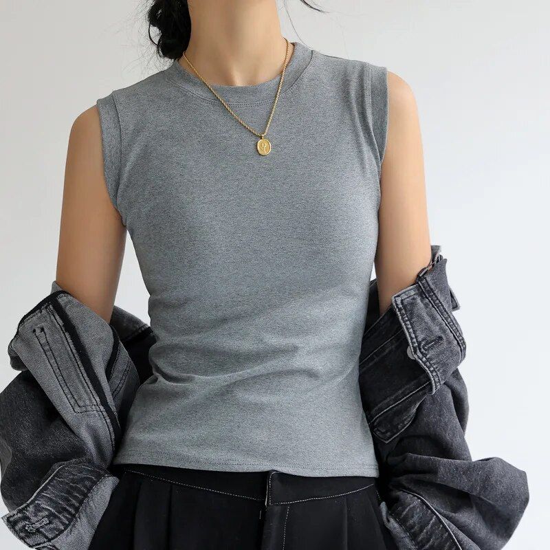 Lena - Camiseta sin mangas con escote redondo para mujer