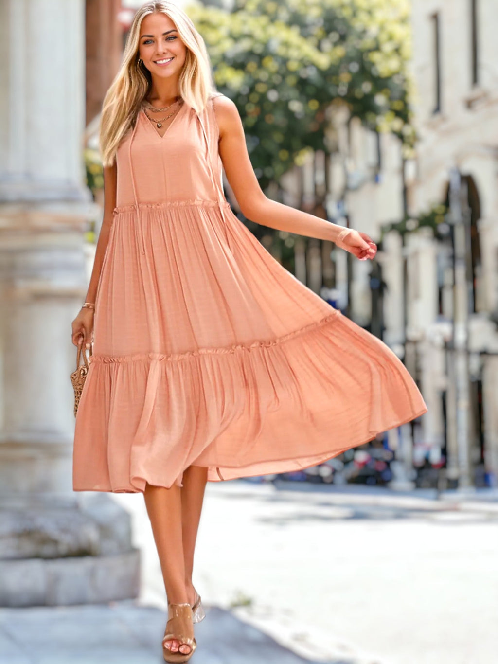 Shirley - Vestido femenino con lazo y cuello en V
