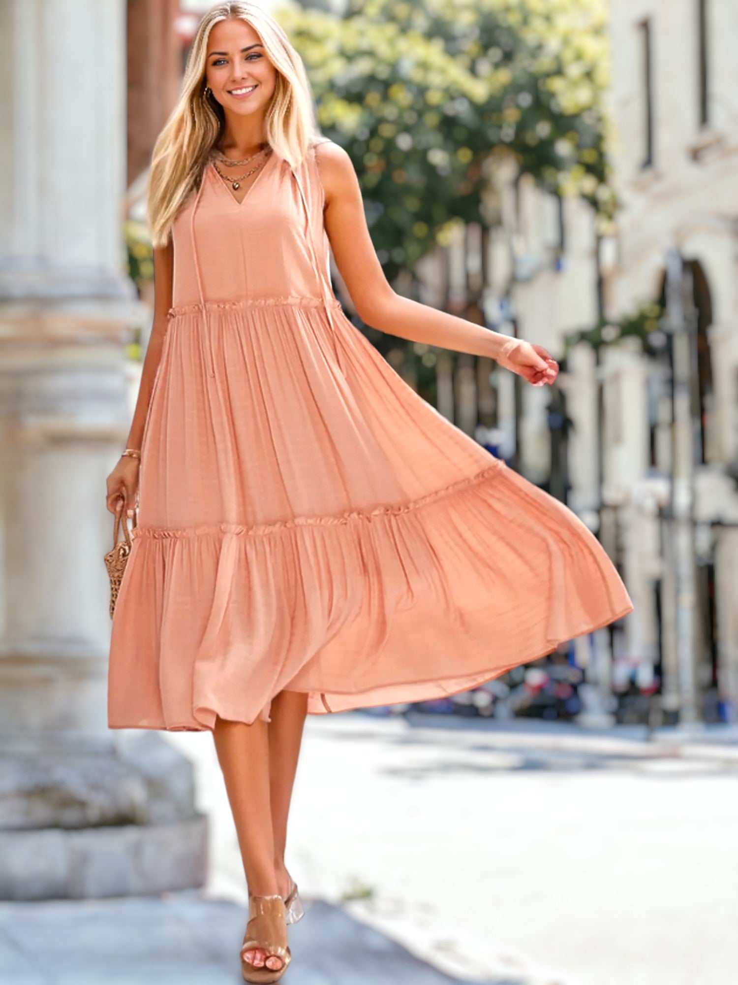 Shirley - Vestido femenino con lazo y cuello en V