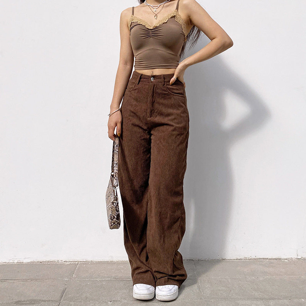 Pantalones para mujer de pana rectos de tiro alto - Nyssara