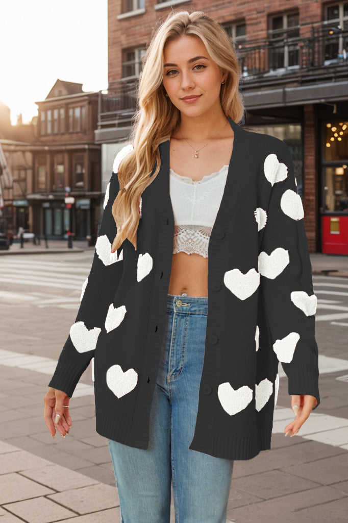 Cárdigan de punto con estampado de corazones - Ailith