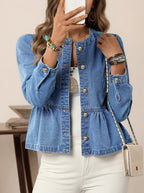 Chaqueta denim mujer con volante en cintura - Liora