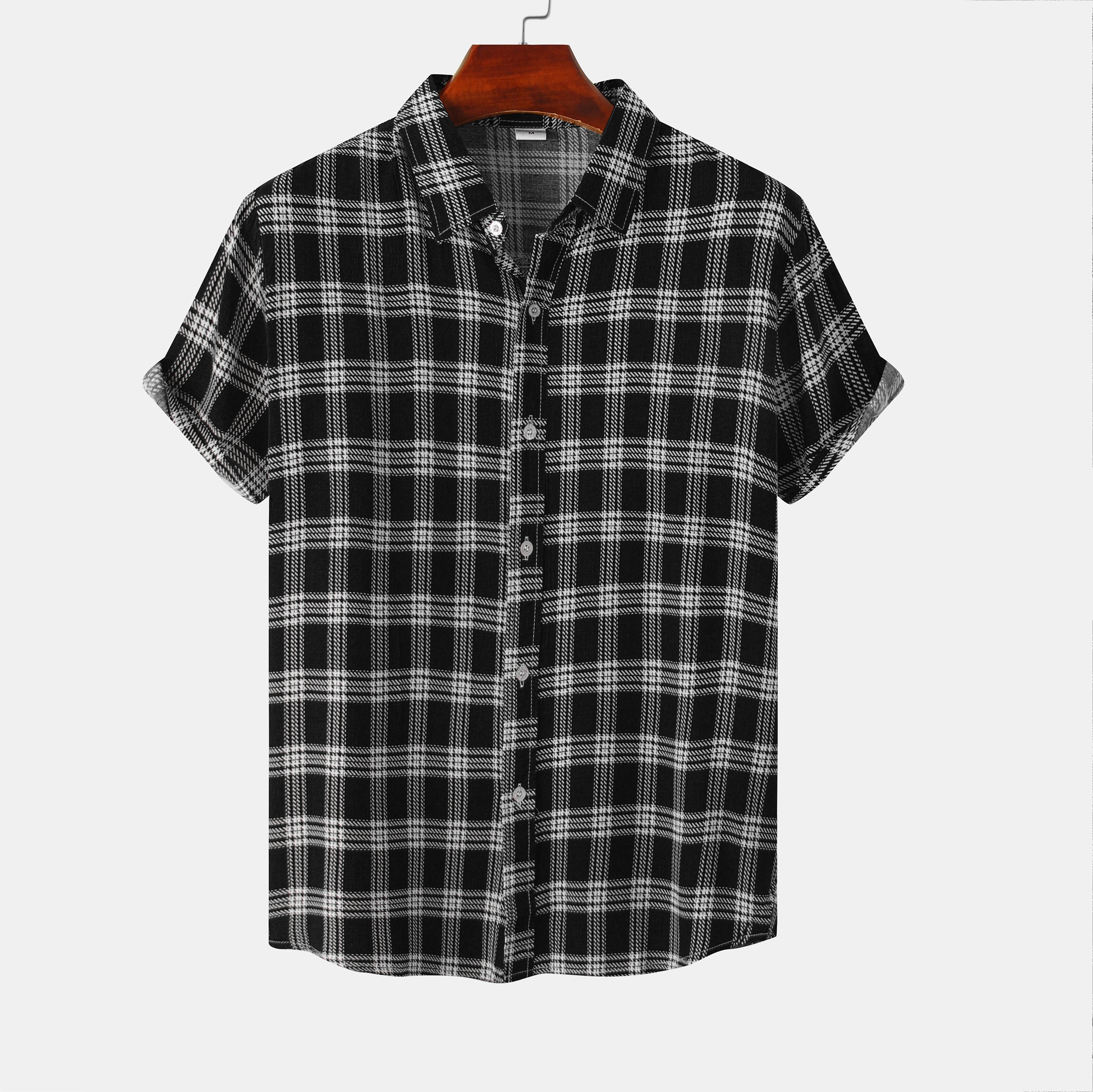 Camisa a cuadros de manga corta para hombre con aspecto vintage