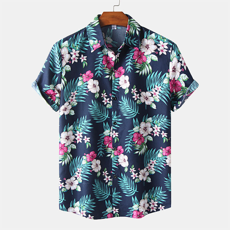Elegante camisa de manga corta para hombre con estampado floral