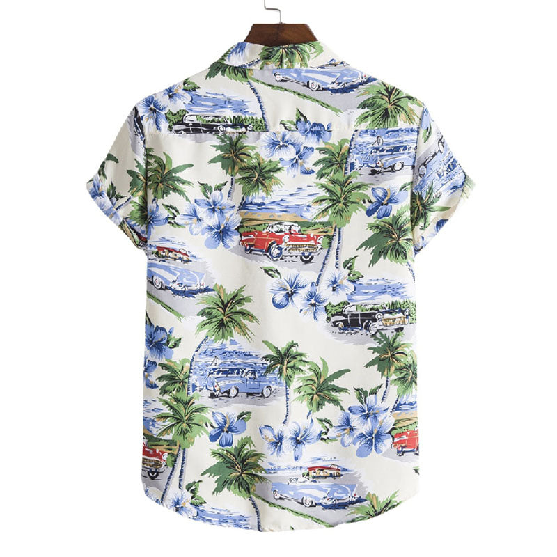 Elegante camisa de manga corta para hombre con estampado vintage de algodón
