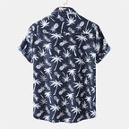 Camisa azul marino única de manga corta para hombre con estampado