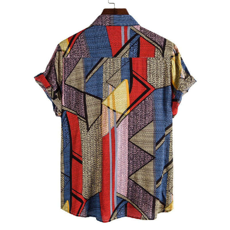 Camisa estampada de manga corta para hombre con aspecto vintage