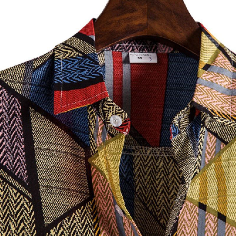 Camisa estampada de manga corta para hombre con aspecto vintage