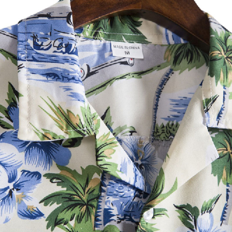 Elegante camisa de manga corta para hombre con estampado vintage de algodón