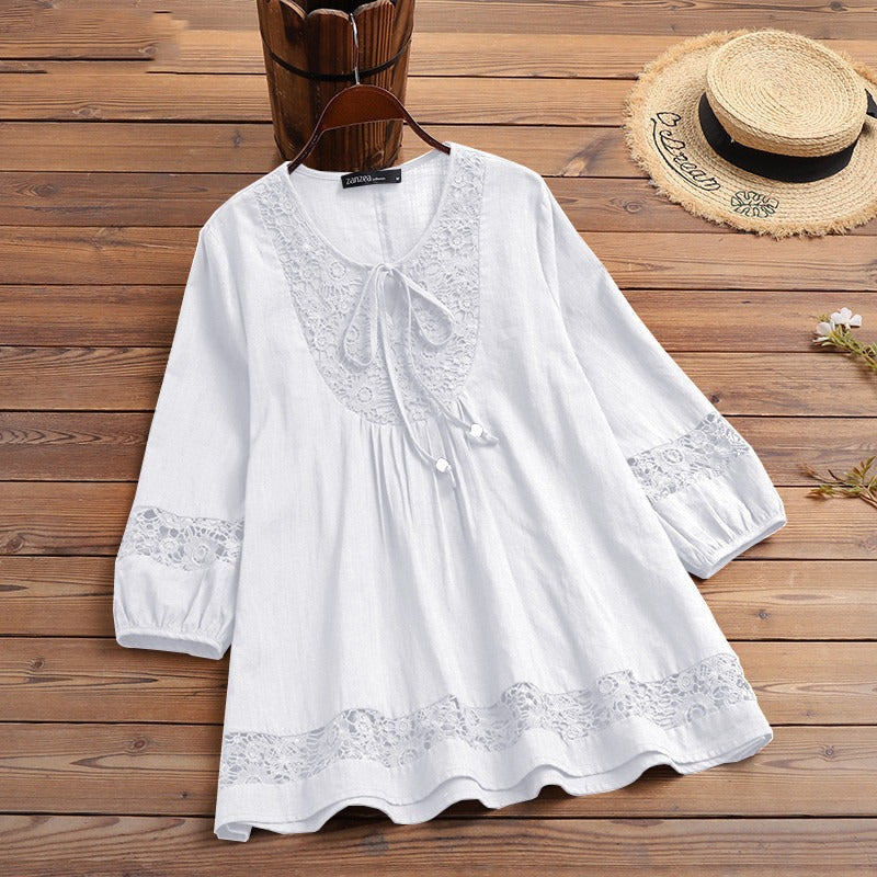Blusa mujer encaje y lazo frontal - Marena