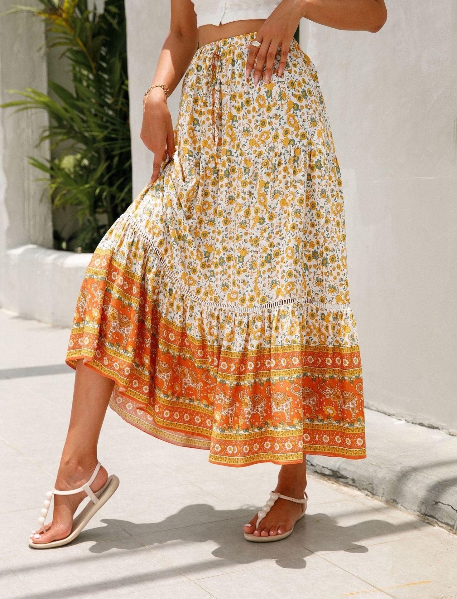 Falda larga mujer estampado floral bohemio - Vianey