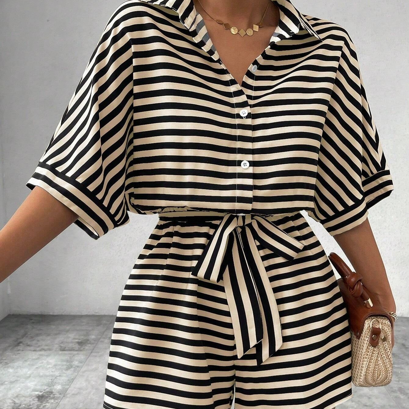 Mono corto camisero rayas horizontales - Brisa