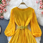 Vestido largo para mujer lunares cinturón estilo elegante - Colette