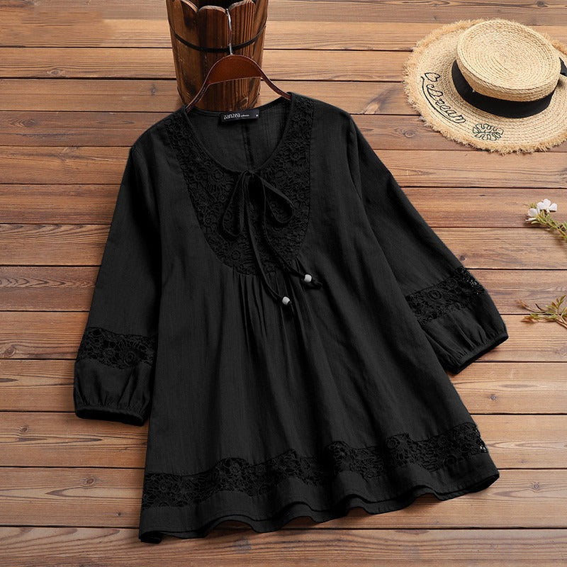 Blusa mujer encaje y lazo frontal - Marena