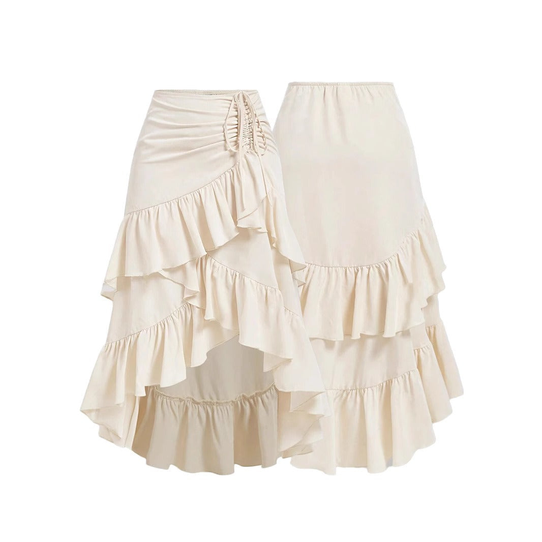 Falda midi para mujer de volantes asimétricos con fruncido lateral corte irregular - Nadège