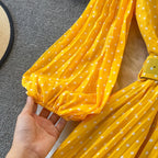 Vestido largo para mujer lunares cinturón estilo elegante - Colette
