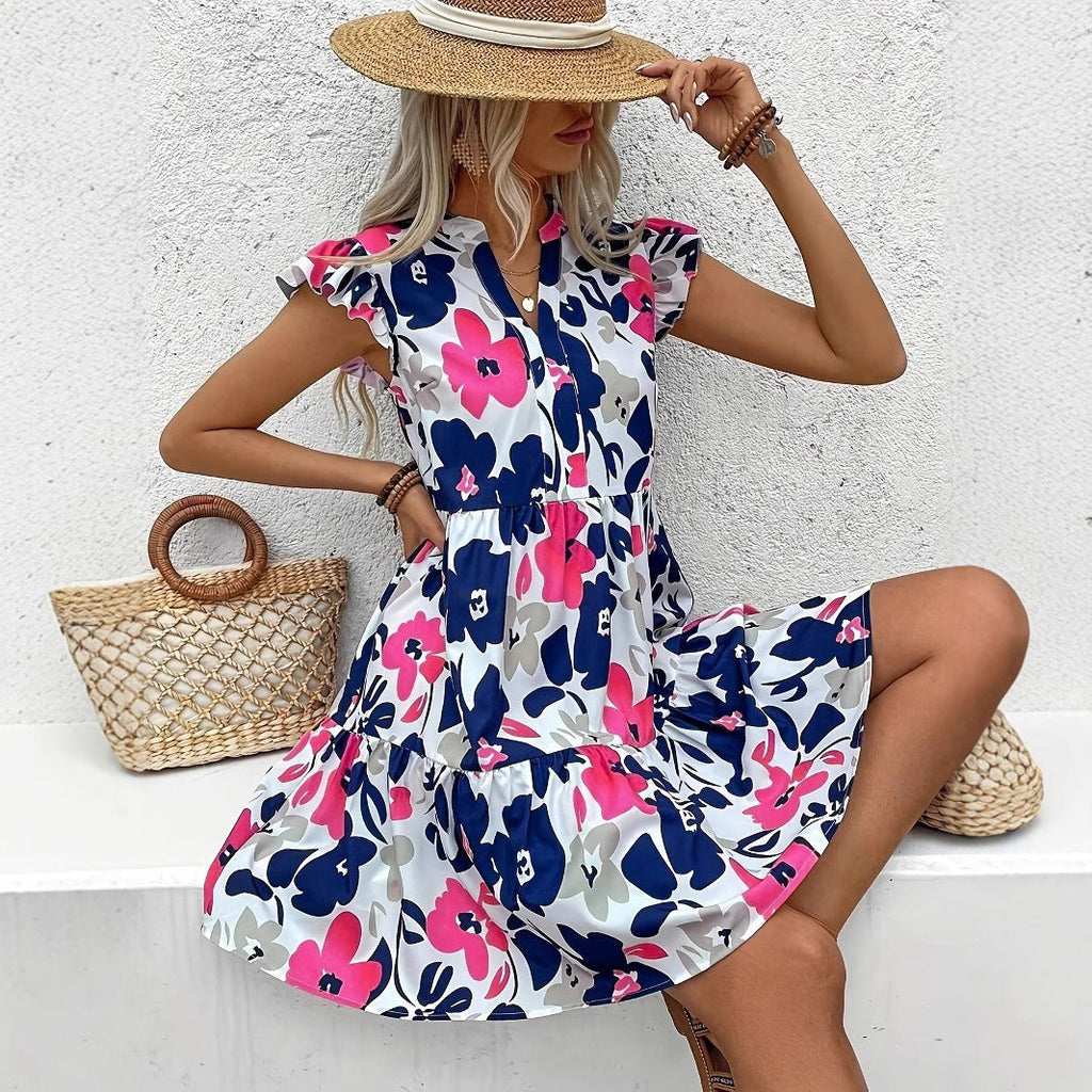 Vestido corto para mujer con estampado de floral estilo vaporoso - Camila