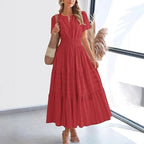 Vestido midi para mujer plisado manga corta estilo bohemio - Lorena