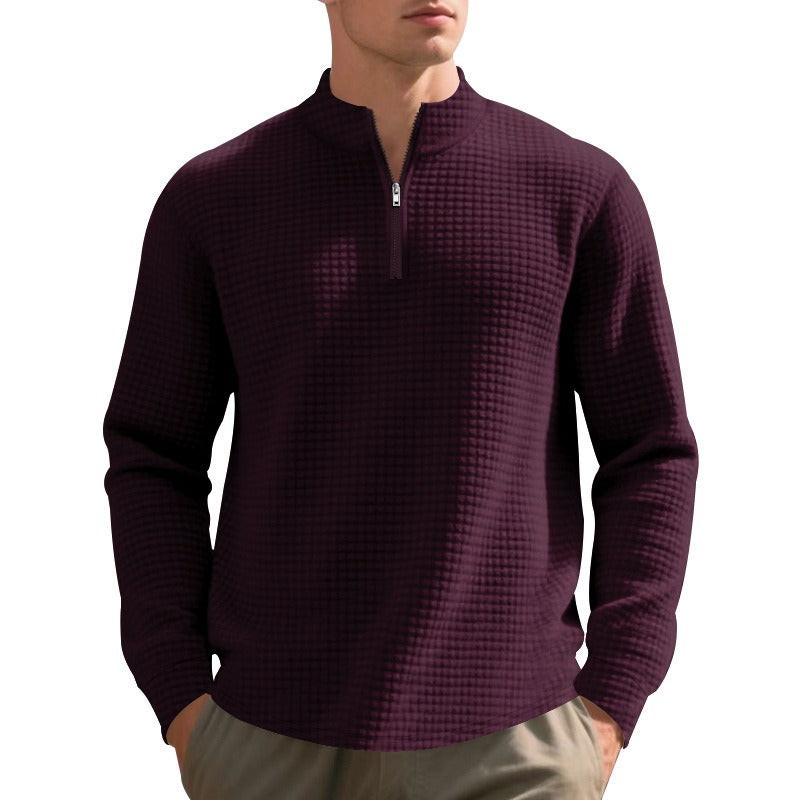 Jersey hombre cuello medio cremallera textura waffle - Taren