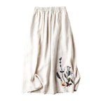 Falda midi mujer con cintura elástica y bordado floral artesanal - Amandine