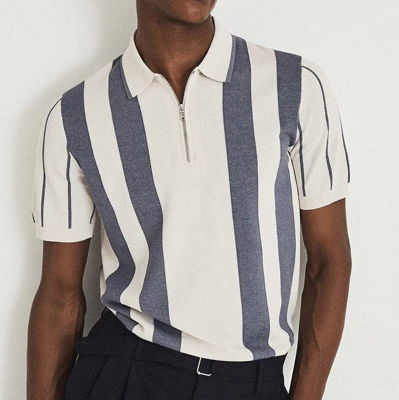 Polo para hombre con punto de rayas verticales cierre cremallera - Théo