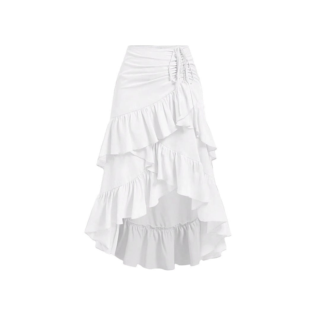 Falda midi para mujer de volantes asimétricos con fruncido lateral corte irregular - Nadège