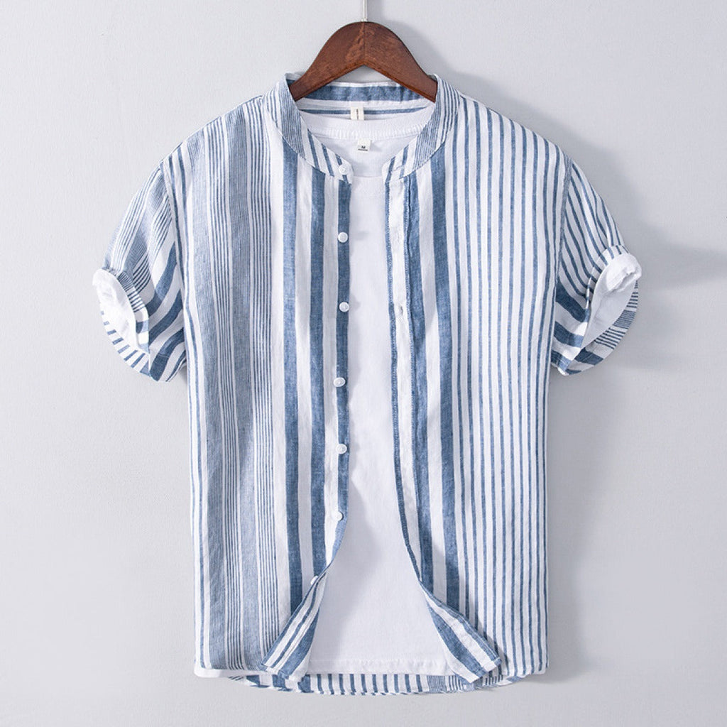 Camisa para hombre de lino cuello mao rayas verticales - Étienne