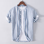 Camisa para hombre de lino cuello mao rayas verticales - Étienne