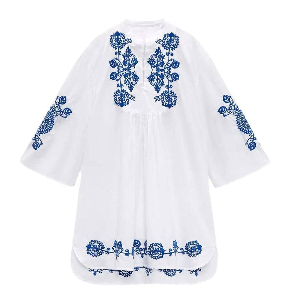 Vestido corto para mujer de algodón bordado estilo étnico corte holgado - Irati