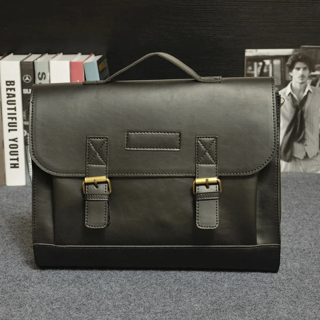 Maletín para hombre de piel sintética con hebillas estilo vintage - Adrien