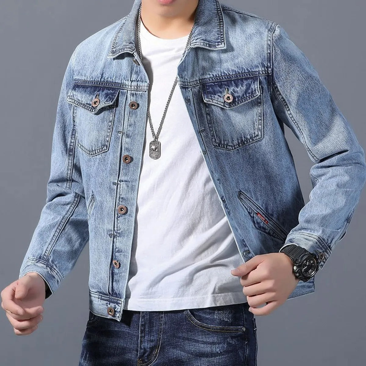 Chaqueta vaquera hombre clásica bolsillos frontales - Byron