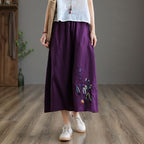 Falda midi mujer con cintura elástica y bordado floral artesanal - Amandine