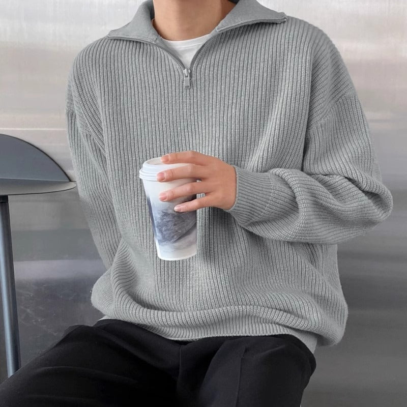 Jersey hombre canalé cremallera cuello alto - Nils