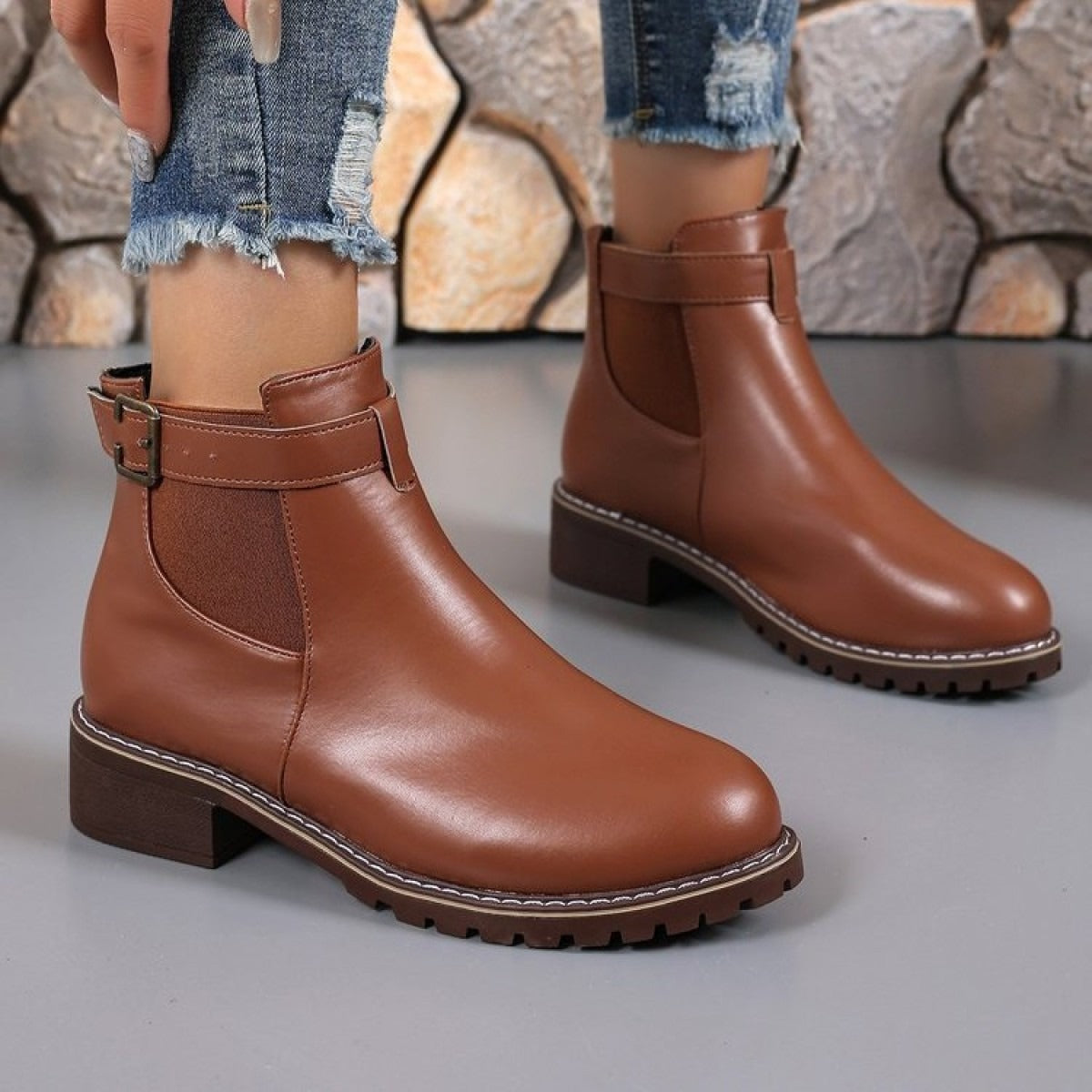 Botines mujer piel sintética hebilla decorativa estilo casual - Nadia