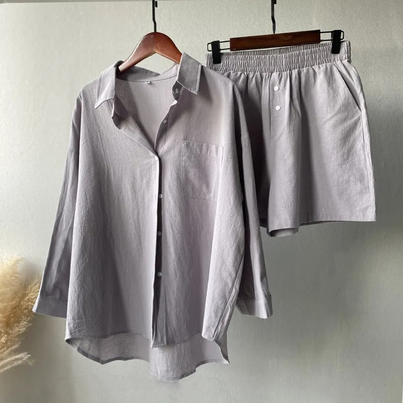 Conjunto para mujer lino de algodón corte holgado estilo casual - Camila