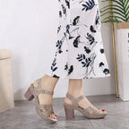 Sandalias de tacón ancho para mujer piel sintética diseño cruzado - Brigitte