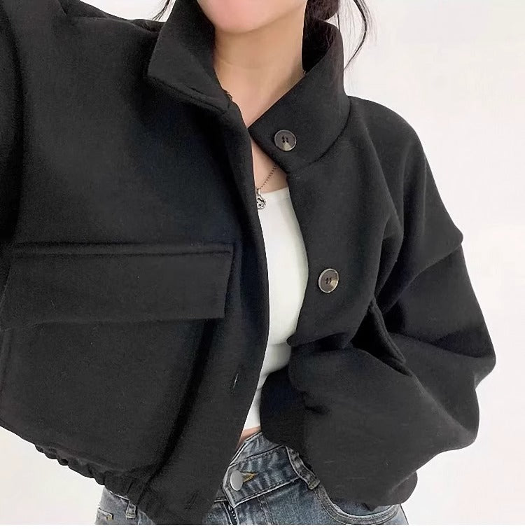 Chaqueta corta de lana gris para mujer - Mauwi