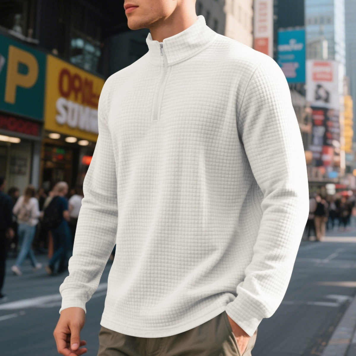 Jersey hombre cuello medio cremallera textura waffle - Taren