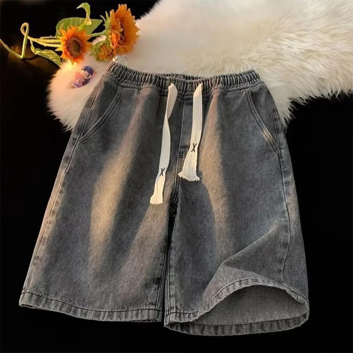 Pantalones cortos denim con cintura elástica y cordón ajustable - Silas