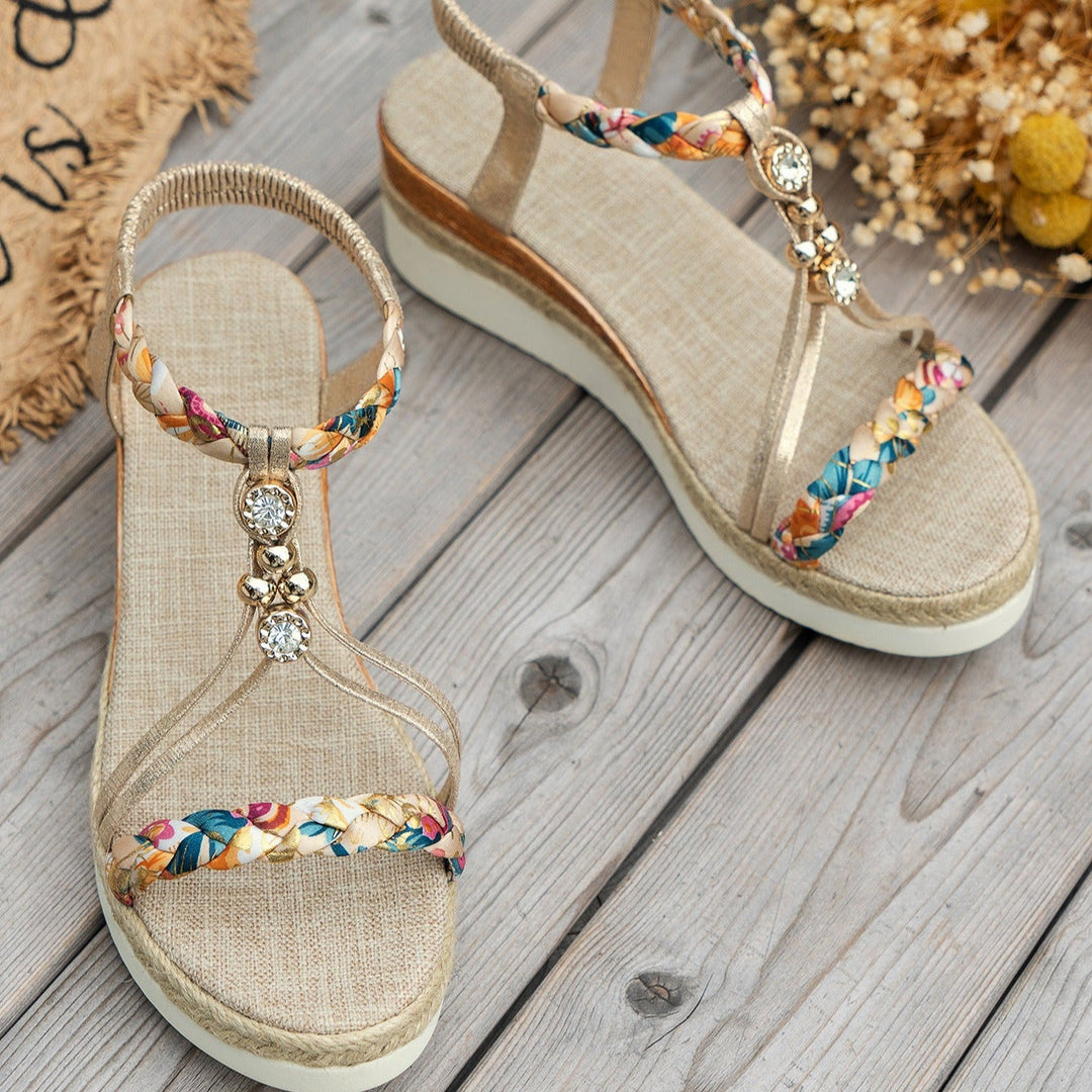 Sandalias para mujer yute de plataforma con pedrería - Naomi