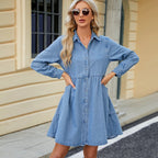 Vestido corto para mujer denim de algodón estilo camisero - Brigitte