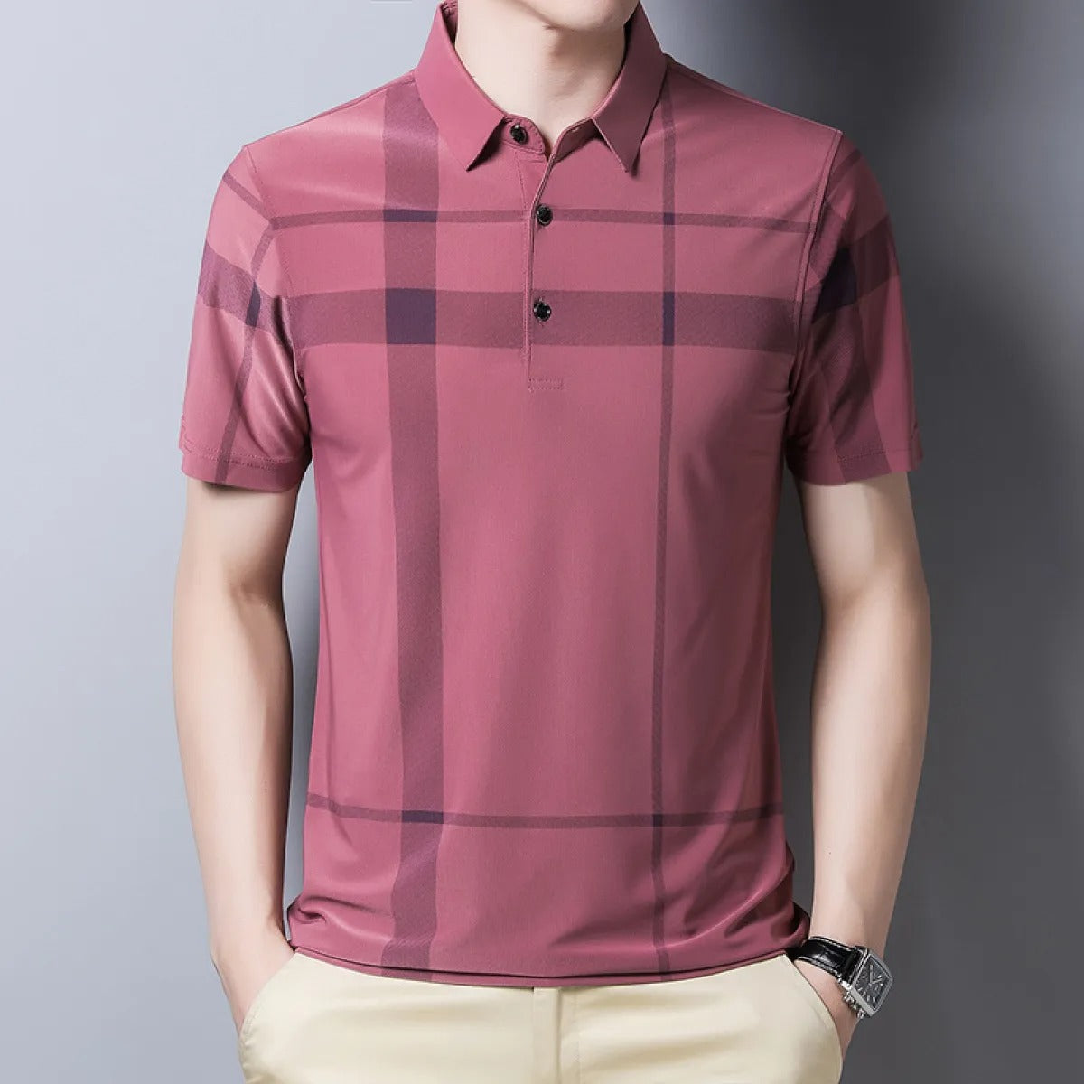 Polo de hombre en punto técnico con diseño a cuadros - André