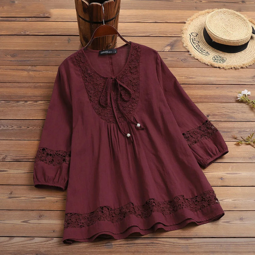 Blusa mujer encaje y lazo frontal - Marena