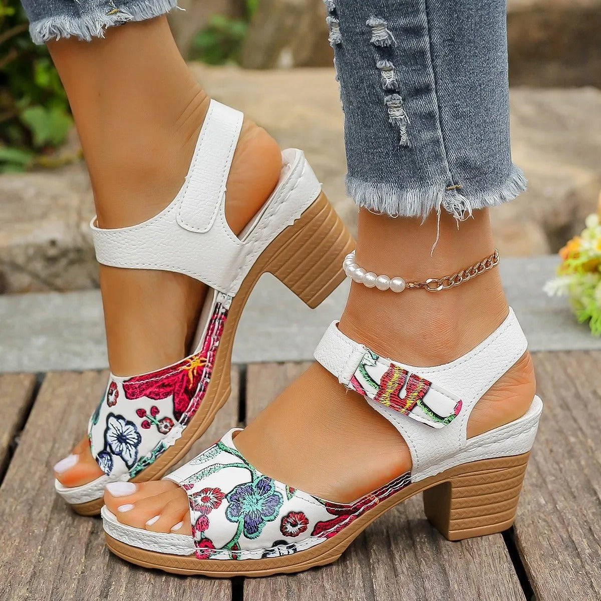 Sandalias para mujer de piel sintética tacón medio - Vanessa