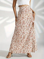 Falda larga mujer floral con abertura lateral - Celeste